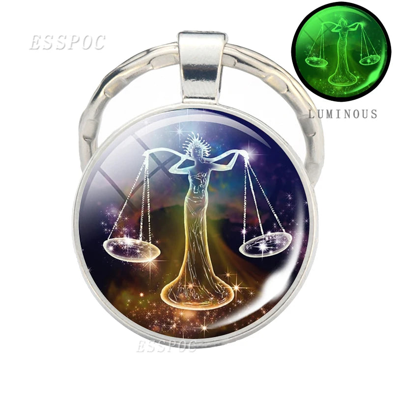 Luminous 12 Zodiac Signs Keychain Constellation Key Chain Leo Libra Virgo Sagittarius Zodiac Jewelry Birthday