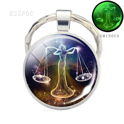 Luminous 12 Zodiac Signs Keychain Constellation Key Chain Leo Libra Virgo Sagittarius Zodiac Jewelry Birthday