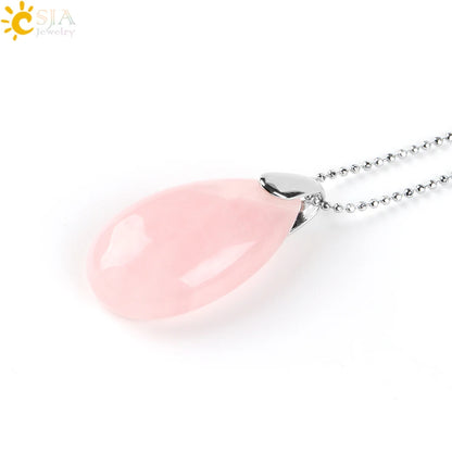 CSJA Natural Gem Stone Pendant Water Drop Necklaces Pendants Tiger Eye Lapis Lazuli Clear Crystal Opal Healing Jewellery E526