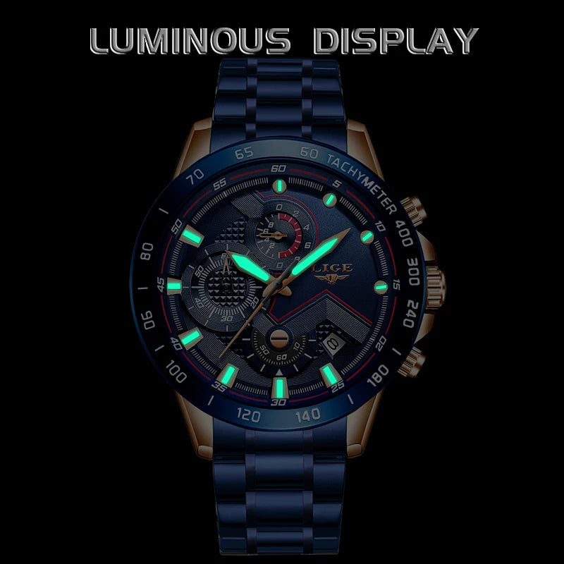 2022 LIGE New Blue Fashion Business Clock Mens Watches Top Brand Luxury All Steel Waterproof Quartz Gold Watch Relogio Masculino
