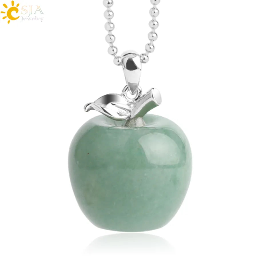 CSJA Apple Natural Stone Pendant Crystal Amethysts Pendants Rose Pink Quartz Necklaces Jewelry for Female Women Chrismtas G046