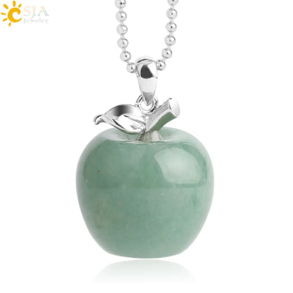CSJA Apple Natural Stone Pendant Crystal Amethysts Pendants Rose Pink Quartz Necklaces Jewelry for Female Women Chrismtas G046