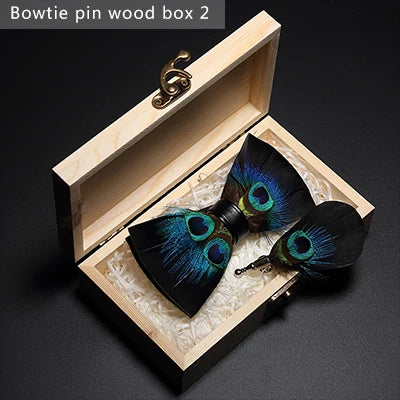 JEMYGINS Bowtie Natural Brid Feather Exquisite Hand Made Men Bow Tie Brooch Pin