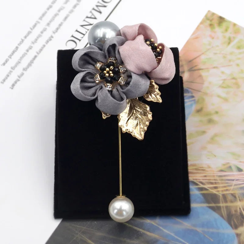 I-Remiel Ladies Cloth Art Pearl Fabric Flower Brooch Pin Cardigan Shirt Shawl Pin Professional Coat Badge Jewelry Accessories
