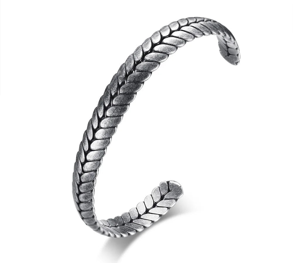 Men's Bracelet,Old Oxidized Gray Braided Cuff Bracelets,Stainless Steel Industrial Style Braslet Bangle, Vintage Jewelry