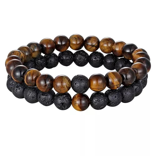 XQNI 2pcs/Set Style Couples Distance Bracelet Natural Stone Yoga Beaded Bracelet for Men Women Friend Charm Strand Jewelry