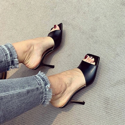 2023 New Summer Women Sandals Square Toe Ladies Heel MulesThin High Heels Sandals Slippers Female Fashion Woman Shoes