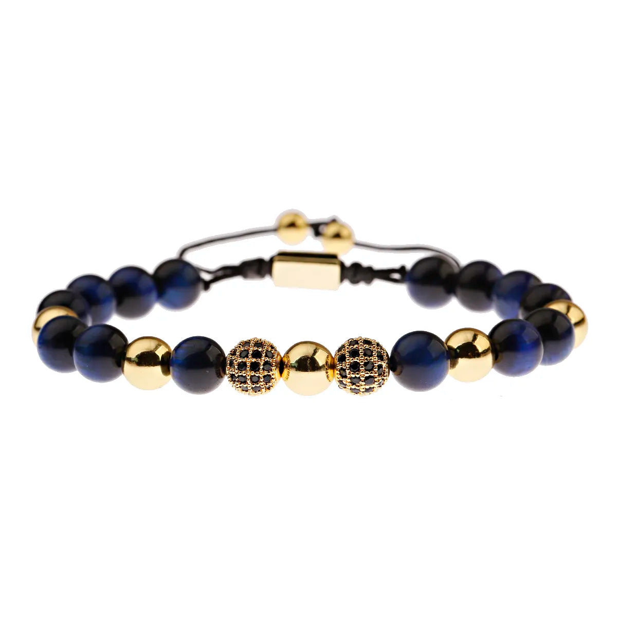DOUVEI Round Black CZ Zircon Pave Lava Weaving Bracelet Men Beads Weaving Bracelet Homme Adjustable ABL005