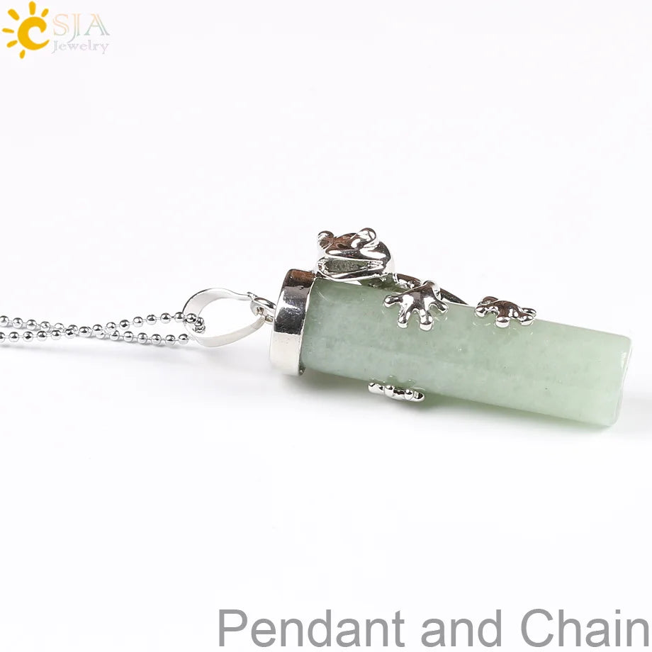 CSJA Pink Quartz Gem Power Statement Necklace Male Female Jewelry Natural Gem Stone Pendant Lovely Frog Jewellery E184