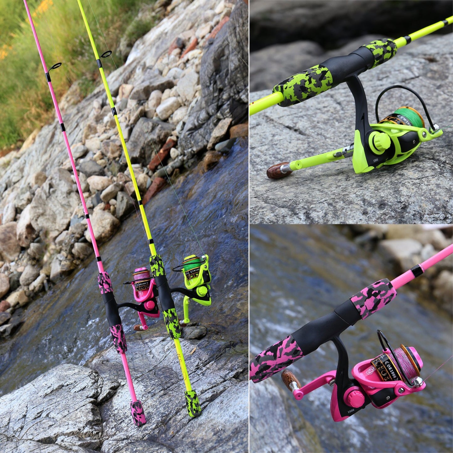 Sougayilang 5 Section Red/Yellow Fishing Set 170cm Fishing Rod and YW/OE1000-3000 Spinning Reel Portable Travel Fishing Combo