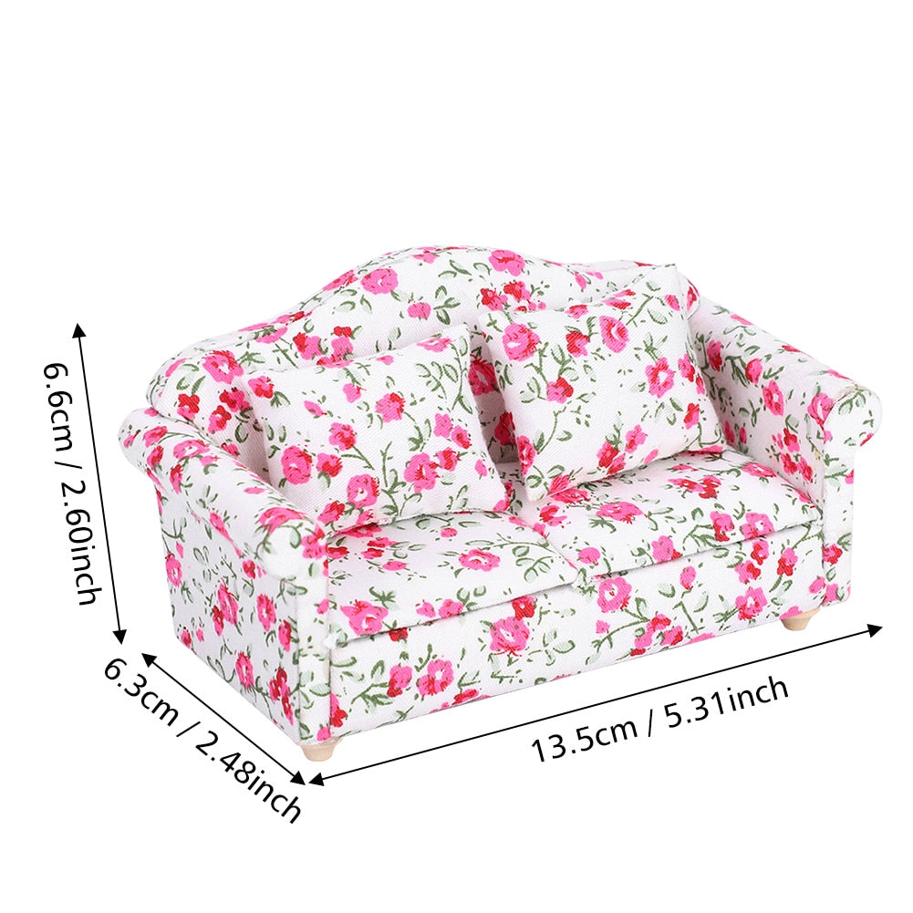 1/12 Miniature Sofa Simulation Dollhouse Sofa Living Room Furniture Children Doll House DIY Pretend Play Role Toys