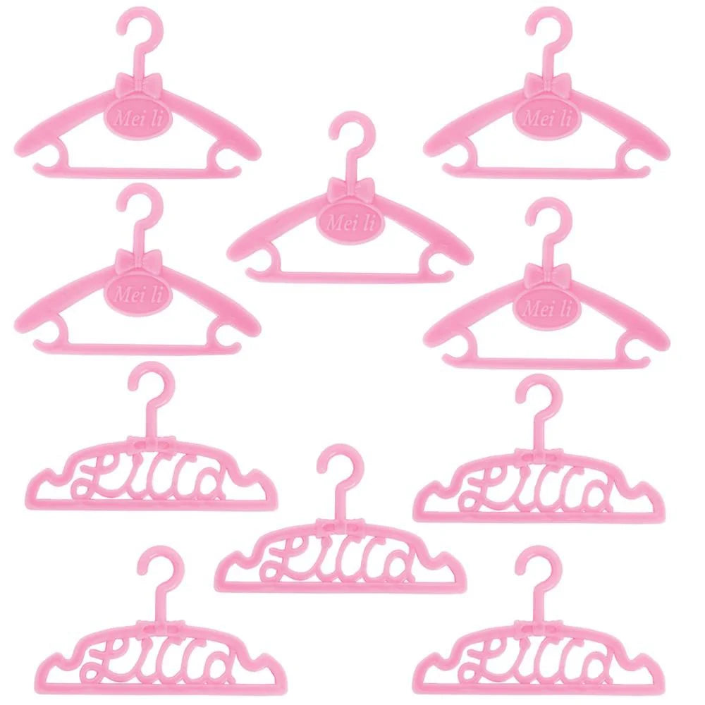 10 Pcs/Lot Dolls Accessories Mini Pink Purple Grey Wardrobe Dollhouse Dress Clothes Plastic Hangers for Barbie Doll Kid Toy