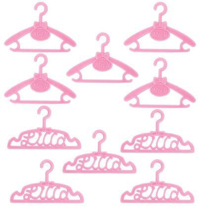 10 Pcs/Lot Dolls Accessories Mini Pink Purple Grey Wardrobe Dollhouse Dress Clothes Plastic Hangers for Barbie Doll Kid Toy