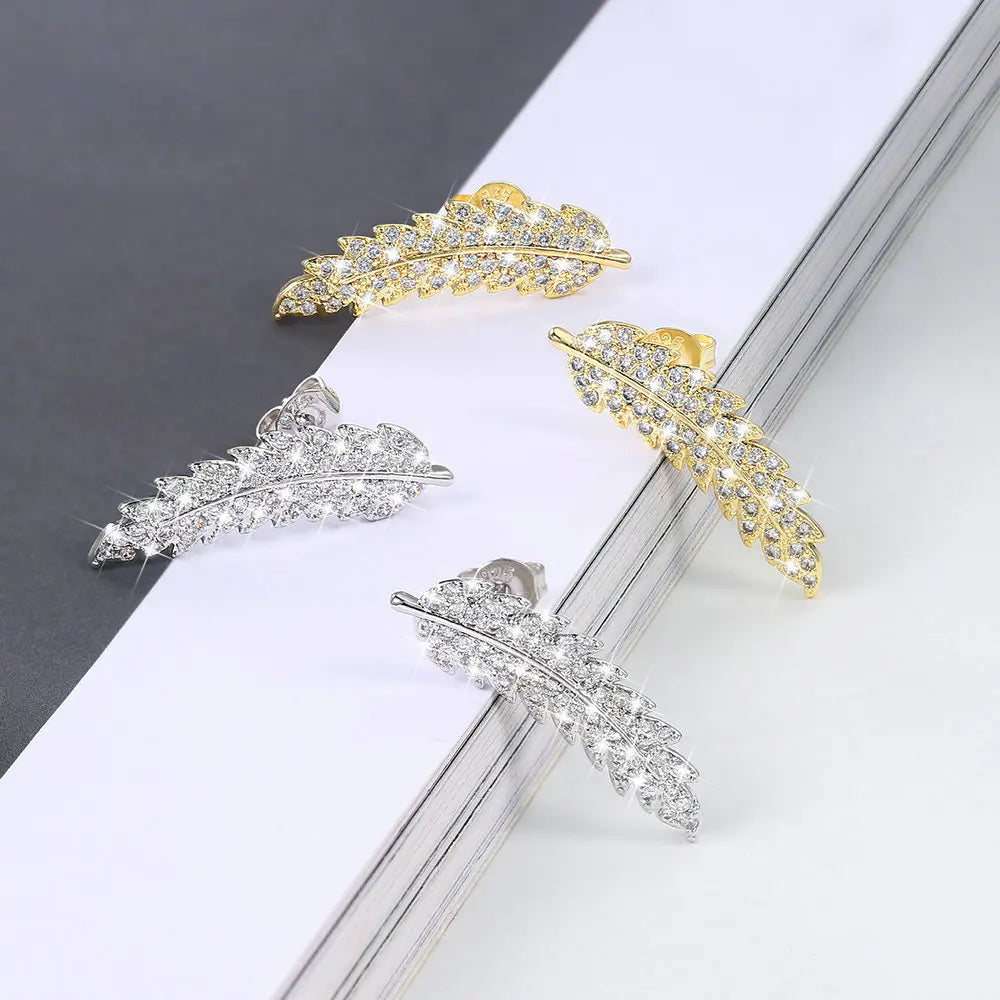 ZHOUYANG Stud Earrings for Women  Delicate Feather & Leaf Shaped Gold Color-Colour Party Daily Jewelry KAE060