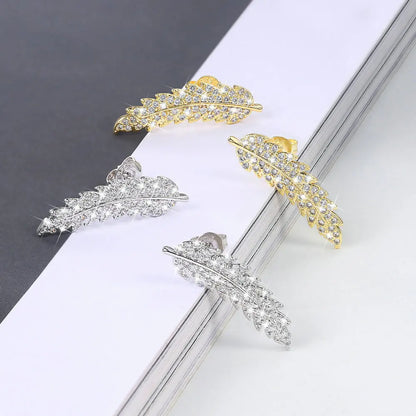 ZHOUYANG Stud Earrings for Women  Delicate Feather & Leaf Shaped Gold Color-Colour Party Daily Jewelry KAE060
