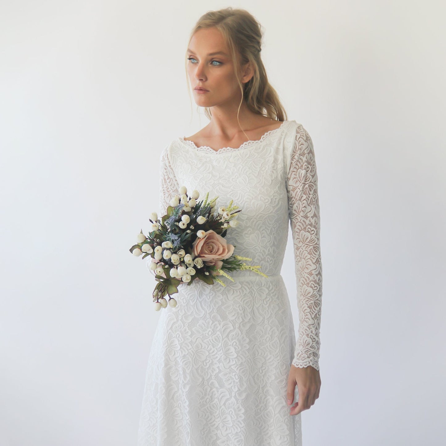 Bestseller Long Sleeves Boat Neckline Modest Wedding Dress #1297