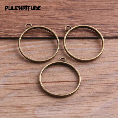 10Pcs 28*32mm 7 Color Alloy Jewelry Accessories Circular Round Charm Hollow Glue Blank Pendant Tray Bezel