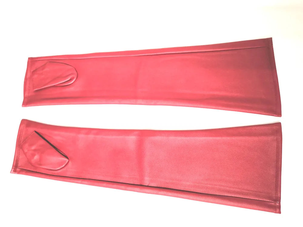 Female Fashion Long Sheepskin Gloves Half Finger PU Arm Warmers Winter Gloves Korean Lengthened