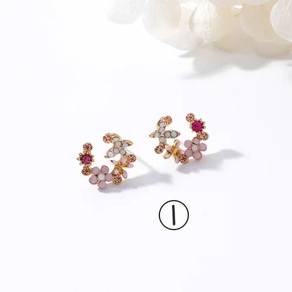 Korean Jewelry Fresh Cute Hook Drop Oil Flower Stud Earrings Crystal Earring for Women