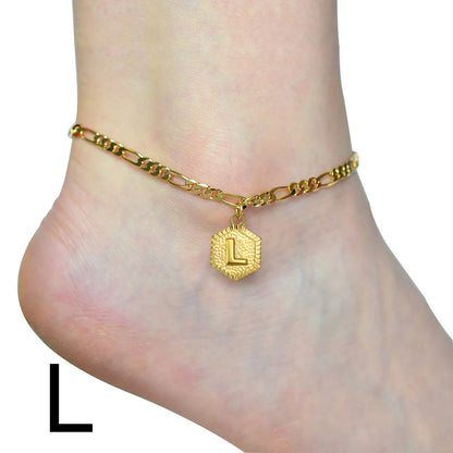 Anniyo 21cm + 10cm Extender Chain / A-Z Initial Letter Anklet for Women Alphabet Jewelry Foot Chain Girl #105906
