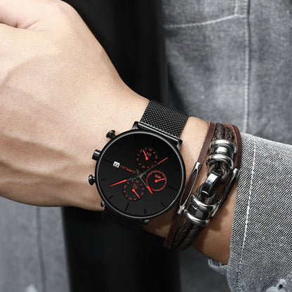 CRRJU Mens Watches Luxury Sport Wrist Watch Unique Design Stainless Steel Auto Date Mesh Strap Men Fashion Casual Quartz Watches