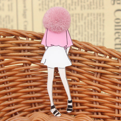 Fashion Brooch Pins for Woman Brooches Cute Girls Cartoon Models Acrylic Brooches Kawaii Pompom Clothing Jewelry Accessories