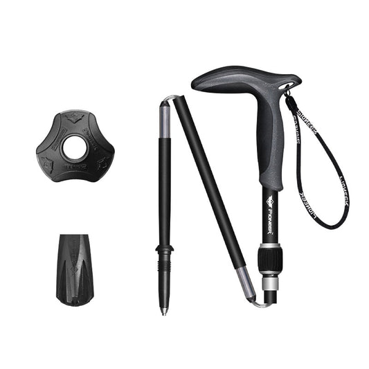 Pioneer 1 Pcs T Handle Trekking Pole Carbon Fibre Hiking Cane Matte Black 5 Sections Ultralight Portable Walking Sticks Outdoor