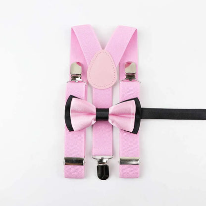 Solid Color Children Belt Bowtie Set Baby Boys Suspenders Polyester Y-Back Braces Two Colors Bow Tie Adjustable Elastic Kids