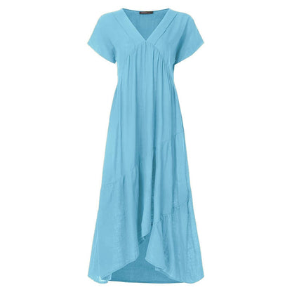Bohemian Summer Womens Sundress ZANZEA Fashion v Neck Midi Vestidos Female Solid Ruffle Dresses Asymmetrical Robe