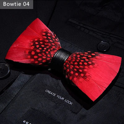 JEMYGINS Bowtie Natural Brid Feather Exquisite Hand Made Men Bow Tie Brooch Pin