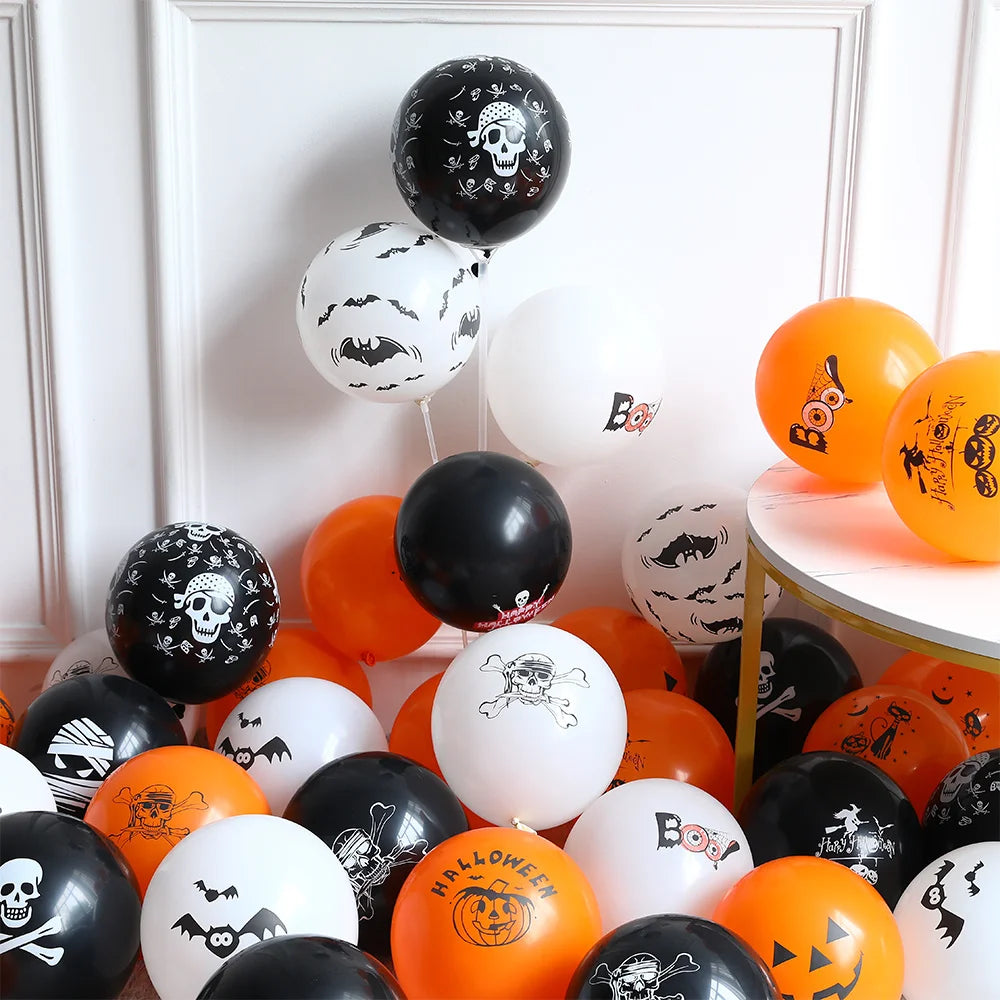 10pcs Halloween Pumpkin Latex Balloons Skeleton Bat Black Cat Ghost Helium Balloon Halloween Party Home Decoration Kids Toys