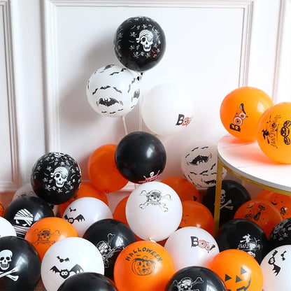 10pcs Halloween Pumpkin Latex Balloons Skeleton Bat Black Cat Ghost Helium Balloon Halloween Party Home Decoration Kids Toys