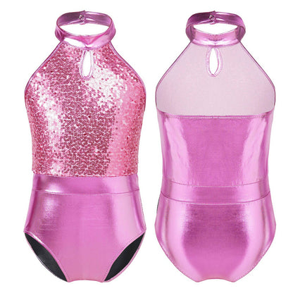 Kids Girls Gymnastics Leotards Child Sparkly Sequins Dancewear Sleeveless