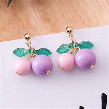 Korean Sweet Youth Girl Student Fruit Cherry Earrings Fresh Simple Cute Women Earrings Ear Clips Banquet Accessories