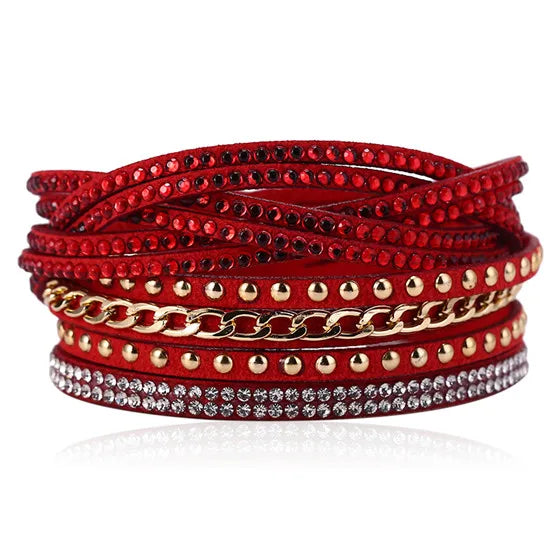 HOCOLE Fashion Gem Rhinestone Magnetic Leather Bracelets & Bangles Bohemian Handmade Multilayer Wrap Jewelry Women Pulseira
