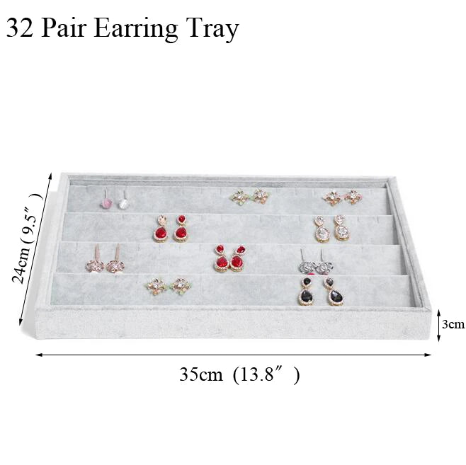 Ice Grey Velvet Jewelry Tray Jewelllery Storage Box Watch Holder Necklace Ring Earrings Pendant Display Organizer Series