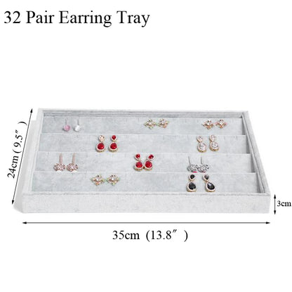 Ice Grey Velvet Jewelry Tray Jewelllery Storage Box Watch Holder Necklace Ring Earrings Pendant Display Organizer Series