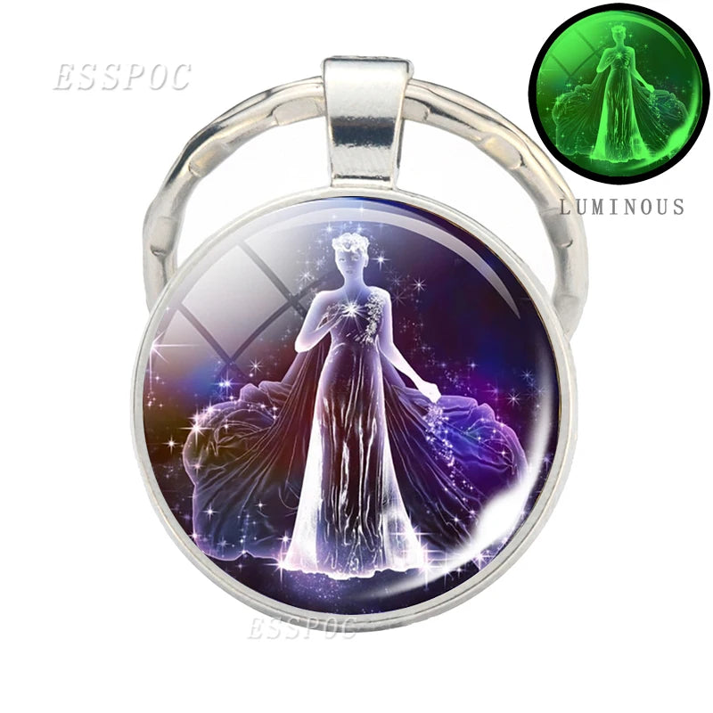 Luminous 12 Zodiac Signs Keychain Constellation Key Chain Leo Libra Virgo Sagittarius Zodiac Jewelry Birthday