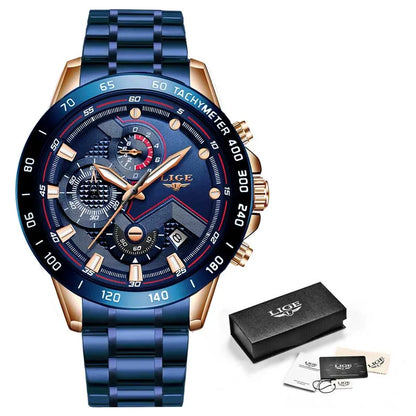 2022 LIGE New Blue Fashion Business Clock Mens Watches Top Brand Luxury All Steel Waterproof Quartz Gold Watch Relogio Masculino