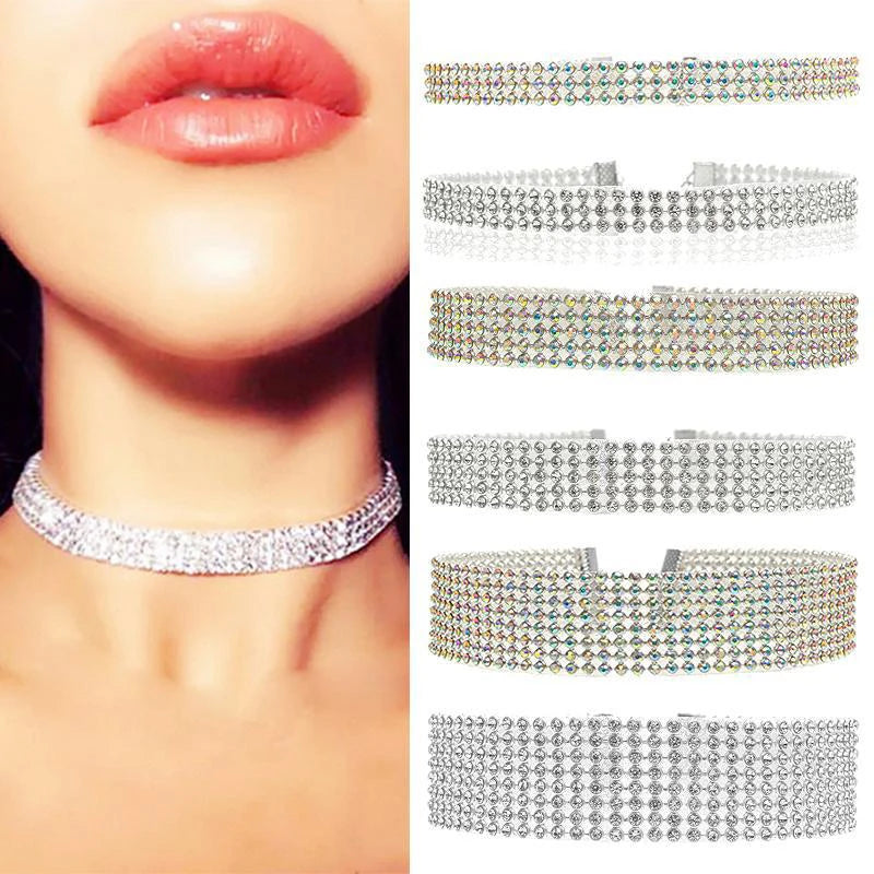 SUMENG 2024 European Style Women Bundle Neck Element Necklace Jewelry Punk Hip Hop Choker Inlay Rhinestone Collar