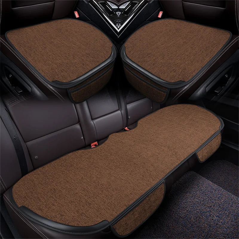 Flax Car Seat Covers Front Rear Full Set Choose Car Seat Cushion Linen Fabric Seat Pad Protector Car Accessories Anti-Slip