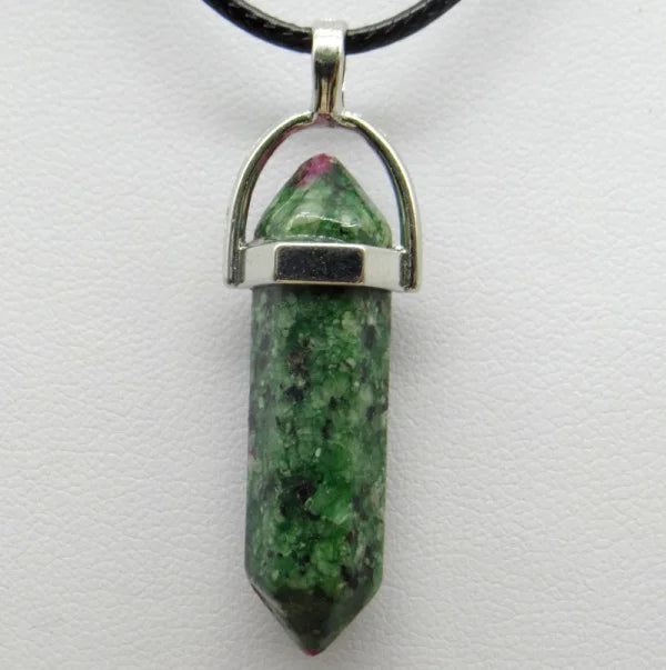 1PCS Natural Stone Quartz Crystal Opal Agates Hexagonal Column Pendulum Pendant Leather Chains Necklace Fashion Charms Pendant