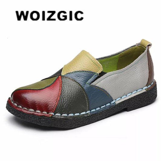 WOIZGIC Women's Ladies Female Woman Mother Shoes Flats Leather Loafers Moccasins Mixed Colorful Non Slip on Plus Size 42