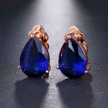 Water Drop Cubic Zirconia Clip Earrings With Elegant Blue Stone Earrings for Punk Girl Party Pendientes Mujer Moda