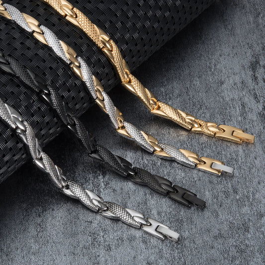 Vinterly Health Energy Bracelet Male Cross Stainless Steel Magnetic Bracelet Men Gold-Color Chain Link Bracelet for Men Jewelry