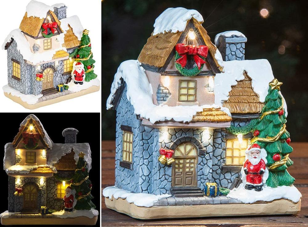 Christmas Decoration Village Collection Figurine Building Christmas House With Santa Claus LED Lighting Home Fireplace Ornament