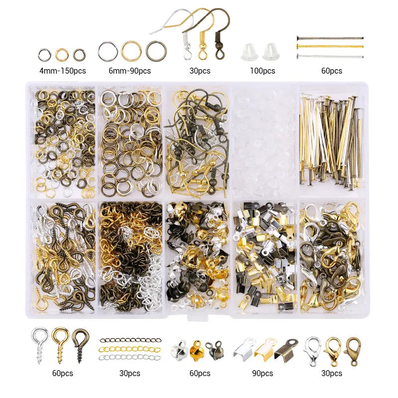Jewelry Findings Tool Set Open Jump Ring/Lobster Clasp/Tail Chain/Clip Buckle/Drop Kit/Earring Hooks/ for DIY Jewelry Making