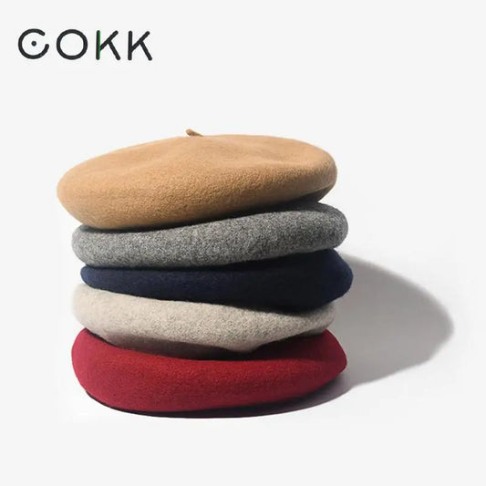 COKK Wool Beret Female Winter Hats for Women Flat Cap Knitted Hats Lady Girl Berets Hat Female Boina Bonnet Painter Hat Cap Hot