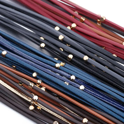 ALLYES Metal Beads Leather Bracelets for Women 2023 Slim Strips Boho Multilayer Wide Wrap Bracelet Femme Jewelry