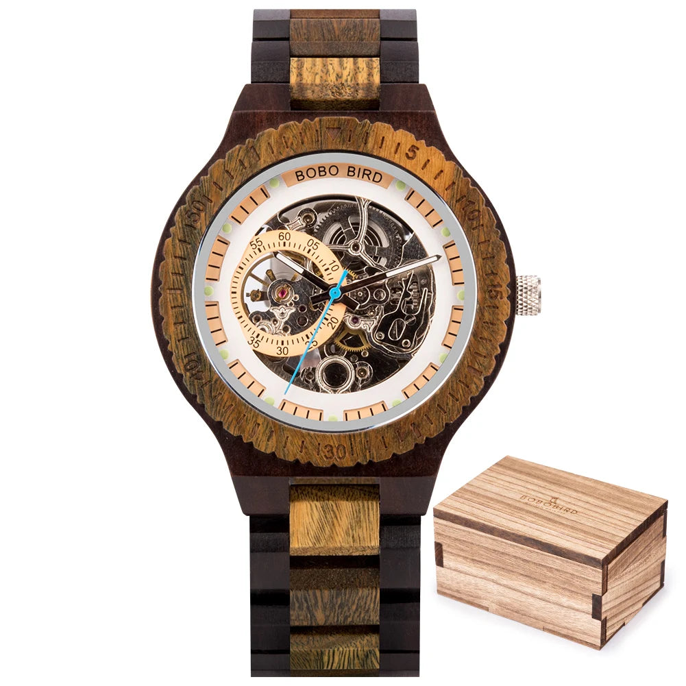 BOBO BIRD Wood Mechanical Watch Men Relogio Masculino Big Mens Watches Top Brand Luxury Timepieces Erkek Kol Saati
